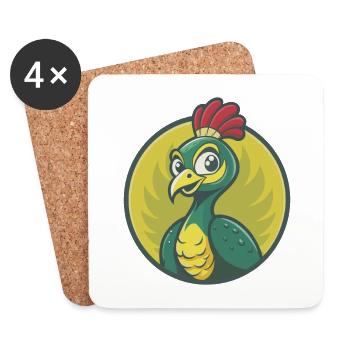 Peacock Cute Kawaii Cartoon Clipart Pet Animal - Coasters (set of 4) - white - Front