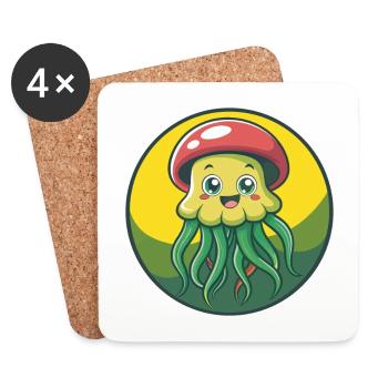 Méduse mignon Kawaii dessin animé Clipart Animal de compagnie - Dessous de verre (lot de 4) - blanc - Devant