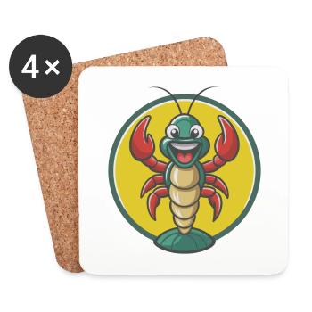 homard mignon kawaii dessin animé clipart animal de compagnie - Dessous de verre (lot de 4) - blanc - Devant