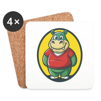 Nilpferd Niedliche Kawaii Cartoon Clipart Haustier Tier - Untersetzer (4er-Set) - Weiß - Vorne
