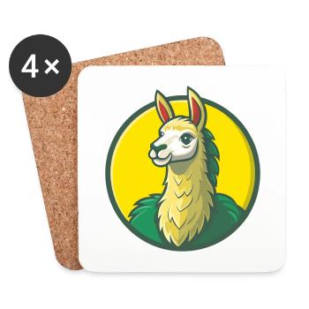 Lama mignon Kawaii dessin animé Clipart Animal de compagnie - Dessous de verre (lot de 4) - blanc - Devant