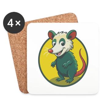Opossum Mignon Kawaii Dessin animé Clipart Animal de compagnie - Dessous de verre (lot de 4) - blanc - Devant