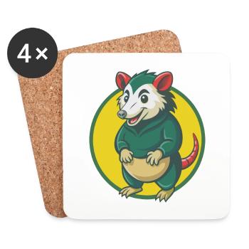 opossum mignon kawaii dessin animé clipart animal de compagnie - Dessous de verre (lot de 4) - blanc - Devant