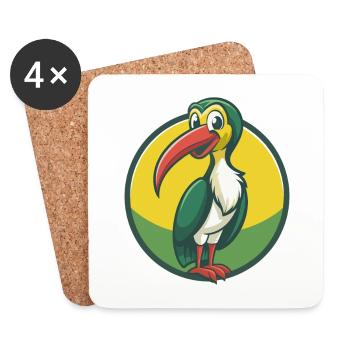 ibis mignon kawaii dessin animé clipart animal de compagnie - Dessous de verre (lot de 4) - blanc - Devant