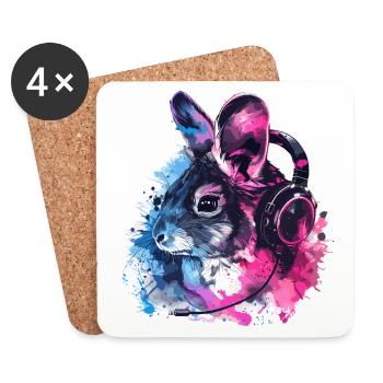 Chinchilla Chinchillas Souris laineuse avec casque - Dessous de verre (lot de 4) - blanc - Devant
