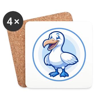 Albatross Blue Kawaii Cartoon Character Clipart - Coasters (set of 4) - white - Front