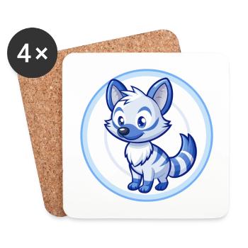 Aardwolf Bleu Kawaii Dessin Animé Personnage Clipart Animal de compagnie - Dessous de verre (lot de 4) - blanc - Devant