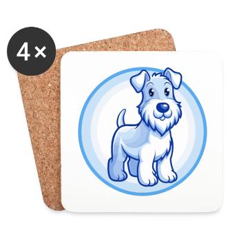 Airedale Terrier Hund Blau Kawaii Zeichentrickfigur - Untersetzer (4er-Set) - Weiß - Vorne