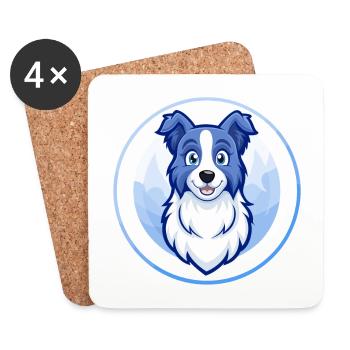 Border Collie Hund Blau Kawaii Zeichentrickfigur - Untersetzer (4er-Set) - Weiß - Vorne