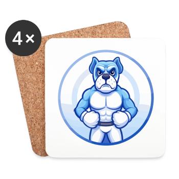 Boxer chien bleu Kawaii dessin animé personnage Clipart - Dessous de verre (lot de 4) - blanc - Devant