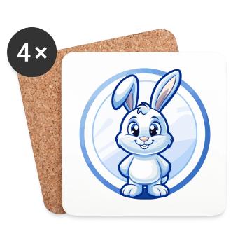 Lapin Bleu Kawaii Dessin Animé Personnage Clipart Animal de compagnie - Dessous de verre (lot de 4) - blanc - Devant
