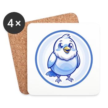 Canari Oiseau Bleu Kawaii Dessin Animé Personnage Clipart - Dessous de verre (lot de 4) - blanc - Devant