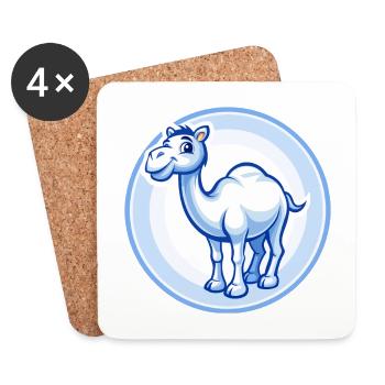 Chameau bleu kawaii dessin animé personnage clipart animal de compagnie - Dessous de verre (lot de 4) - blanc - Devant