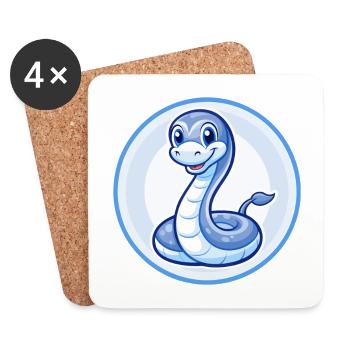 Anaconda Blau Kawaii Cartoon Figur Clipart Haustier - Untersetzer (4er-Set) - Weiß - Vorne