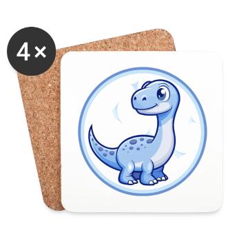 Dinosaure Bleu Kawaii Dessin Animé Personnage Clipart Animal de compagnie - Dessous de verre (lot de 4) - blanc - Devant