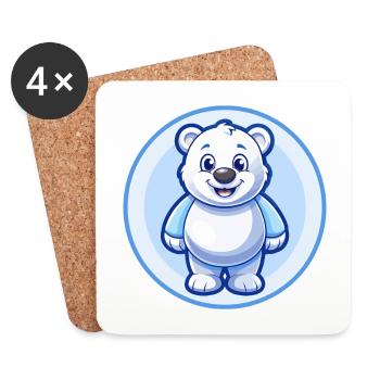 ours bleu kawaii dessin animé personnage clipart animal de compagnie - Dessous de verre (lot de 4) - blanc - Devant
