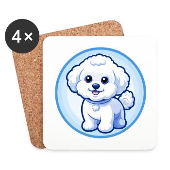 Bichon frisé chien bleu kawaii dessin animé personnage animal de compagnie - Dessous de verre (lot de 4) - blanc - Devant