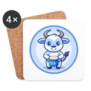 Bongo Blau Kawaii Cartoon Figur Clipart Haustier - Untersetzer (4er-Set) - Weiß - Vorne