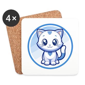 Cat Blue Cute Kawaii Cartoon Character Clipart Pet - Coasters (set of 4) - white - Front
