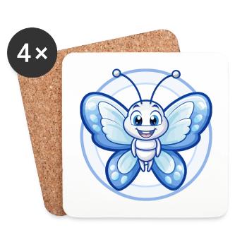 papillon bleu kawaii dessin animé personnage clipart - Dessous de verre (lot de 4) - blanc - Devant