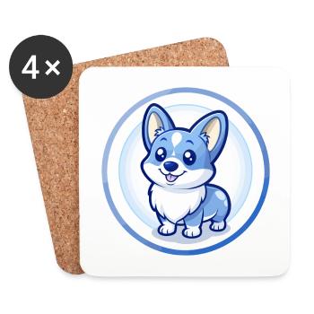 Corgi chien bleu Kawaii dessin animé Personnage Clipart - Dessous de verre (lot de 4) - blanc - Devant