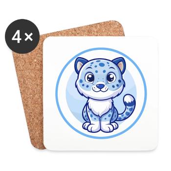 Amur Leopard Blue Kawaii Cartoon Character Clipart - Coasters (set of 4) - white - Front