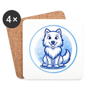 Arktischer Wolf Blau Kawaii Cartoon Charakter Clipart - Untersetzer (4er-Set) - Weiß - Vorne