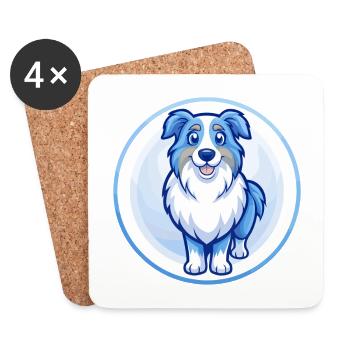 Australian Shepherd Dog Blue Kawaii Cartoon Pet - Coasters (set of 4) - white - Front