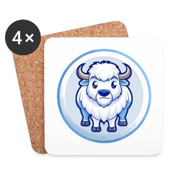 Bison Bleu Kawaii Dessin Animé Personnage Clipart Animal de compagnie - Dessous de verre (lot de 4) - blanc - Devant