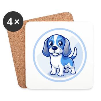 Beagle chien bleu Kawaii dessin animé Personnage Clipart - Dessous de verre (lot de 4) - blanc - Devant