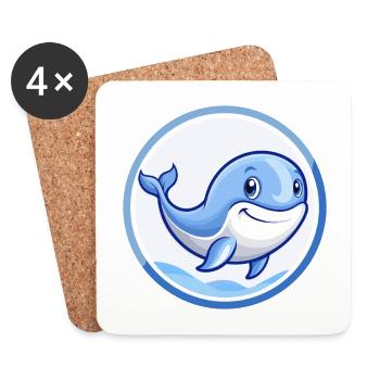 Baleine bleue Kawaii Dessin animé Clipart - Dessous de verre (lot de 4) - blanc - Devant