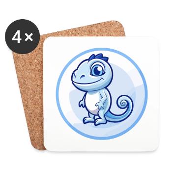 Chameleon Blue Kawaii Cartoon Character Clipart - Coasters (set of 4) - white - Front