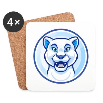 Cougar Bleu Kawaii Dessin Animé Personnage Clipart Animal de compagnie - Dessous de verre (lot de 4) - blanc - Devant