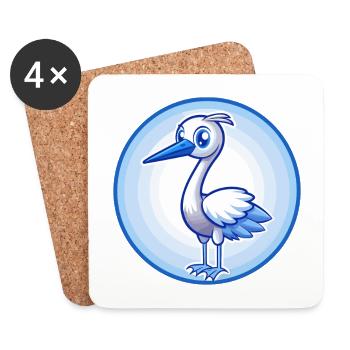 Crane Blue Kawaii Cartoon Character Clipart Pet - Coasters (set of 4) - white - Front