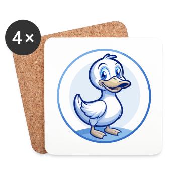 Canard Bleu Kawaii Dessin Animé Personnage Clipart Animal de compagnie - Dessous de verre (lot de 4) - blanc - Devant