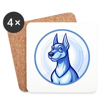 Dobermann chien bleu mignon kawaii dessin animé clipart animal de compagnie - Dessous de verre (lot de 4) - blanc - Devant