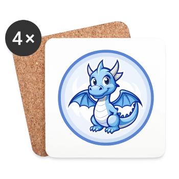 Drache Blau Kawaii Cartoon Figur Clipart Haustier - Untersetzer (4er-Set) - Weiß - Vorne