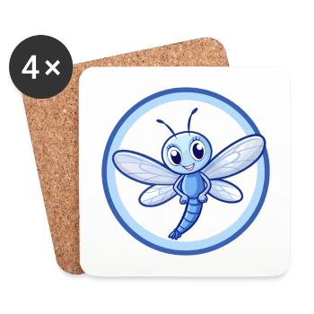 Libelle Blau Kawaii Cartoon Charakter Clipart - Untersetzer (4er-Set) - Weiß - Vorne