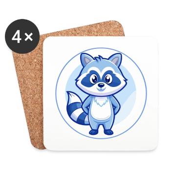 raton laveur bleu kawaii dessin animé personnage clipart animal de compagnie - Dessous de verre (lot de 4) - blanc - Devant