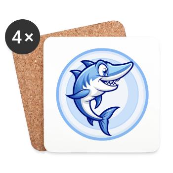 Barracuda Blue Kawaii Dessin animé Personnage Clipart - Dessous de verre (lot de 4) - blanc - Devant
