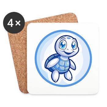Turtle Blue Kawaii Cartoon Character Clipart Pet - Coasters (set of 4) - white - Front