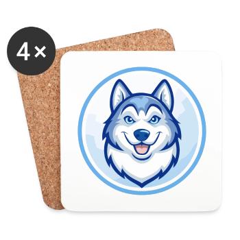 Husky chien bleu Kawaii dessin animé Personnage Clipart - Dessous de verre (lot de 4) - blanc - Devant