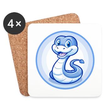 Serpent Bleu Kawaii Dessin Animé Personnage Clipart Animal de compagnie - Dessous de verre (lot de 4) - blanc - Devant