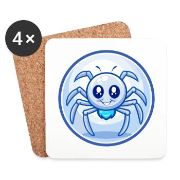 araignée bleu kawaii dessin animé personnage clipart animal de compagnie - Dessous de verre (lot de 4) - blanc - Devant