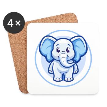 Elefant Blau Kawaii Cartoon Figur Clipart Haustier - Untersetzer (4er-Set) - Weiß - Vorne