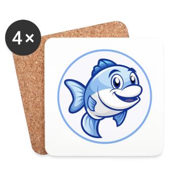 Fish Blue Kawaii Cartoon Character Clipart Pet - Coasters (set of 4) - white - Front