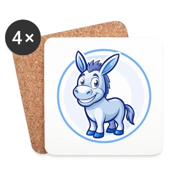 Âne Bleu Kawaii Dessin Animé Personnage Clipart Animal de compagnie - Dessous de verre (lot de 4) - blanc - Devant