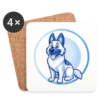 German Shepherd Dog Blue Kawaii Cartoon Character - Coasters (set of 4) - white - Front
