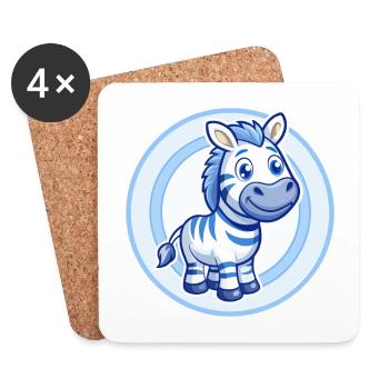 Zebra Blau Kawaii Cartoon Figur Clipart Haustier - Untersetzer (4er-Set) - Weiß - Vorne