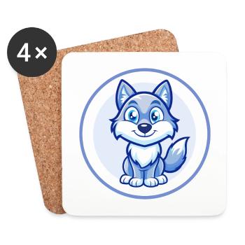 Wolf Blau Kawaii Cartoon Figur Clipart Haustier - Untersetzer (4er-Set) - Weiß - Vorne